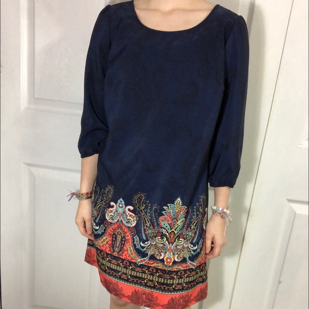 Navy Multicolored Shift Dress